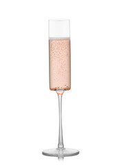 Rose pink champagne in fine crystal glass with bubbles