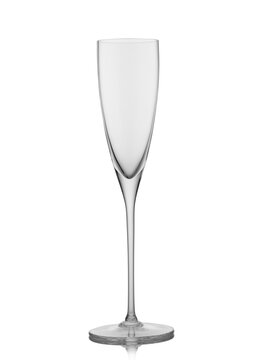 Elegant champagne glass made from pure crystal on white background.