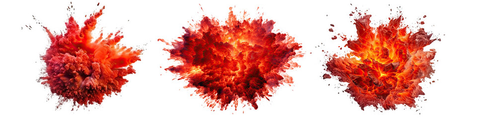 Set of red explosion isolated on transparent background - Generative AI