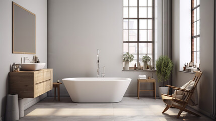 Fototapeta na wymiar Modern bathroom interior in minimal scandinavian style , generative ai 