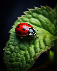 Red ladybug sitting on a plant in nature, generative ai 