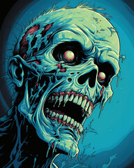 vintage horror comic zombie close-up, generative ai 