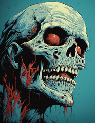 vintage horror comic zombie close-up, generative ai 