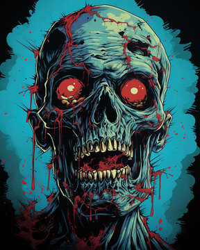 vintage horror comic zombie close-up, generative ai 