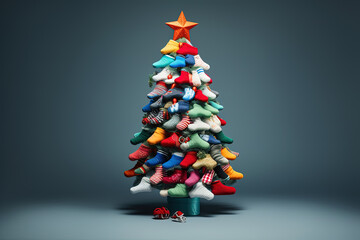 festive Christmas tree adorned with colorful socks. Generative AI