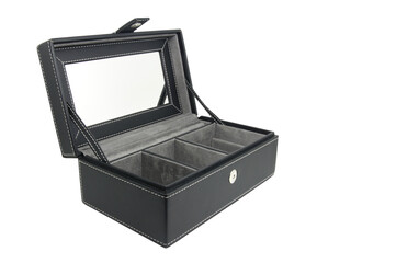 black open leather jewelry box isolated with clipping path