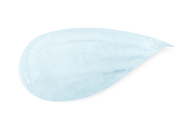 A large smear or drop of a clear blue gel, serum. On an empty transparent background.