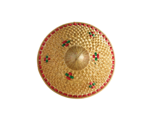 bamboo hat isolated with clipping path, hat made of bamboo leaves at thailand.