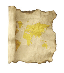 ancient scroll map, isolated with clipping path