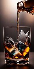 whisky drink on a wooden table with a jigger on black background generated by AI