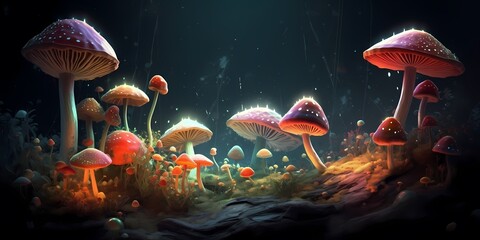 Fototapeta na wymiar Fantasy landscape with mushrooms. magic forest