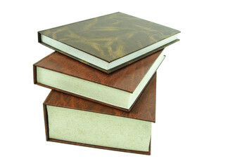 Pile of leather hardcover book isolated with clipping path for mockup