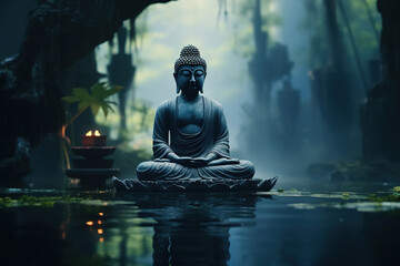 Buddha statue in mediation, generative ai 