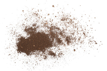 Pile of soil scattered isolated on white background and texture, top view
