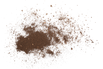 Pile of soil scattered isolated on white background and texture, top view
