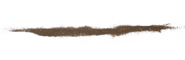 Pile of soil line scattered isolated on white background and texture, top view
