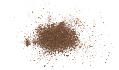Pile of soil scattered isolated on white background and texture, top view
