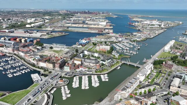 Dunkirk city overview, port and city center.