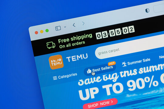 Ostersund, Sweden - July 14, 2023: Temu website on a computer screen. Temu is an online marketplace operated in a number of countries by the Shanghai-based company PDD Holdings Inc.