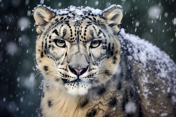Fototapeta na wymiar Portrait of a fierce and curious Snow Leopard