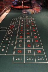 American style green roulette table with double zero and wheel on the end. Melbourne-Australia-751