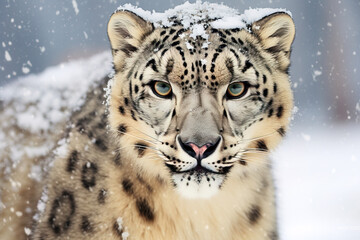 Fototapeta premium Portrait of a fierce and curious Snow Leopard