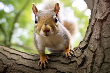 Obraz premium Curious squirrel in a tree in the park