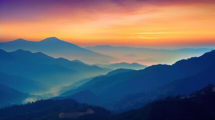 Fototapeta na wymiar Sunrise over mountains. Mountains sunset nature background. generative ai