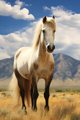 Fototapeta na wymiar Beautiful, majestic horse stallion on the meadow