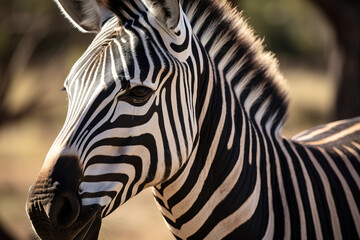 Fototapeta na wymiar Portrait of a Zebra in the wild African Safari