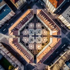 Symmetrical Beauty: Aerial View of European Architecture - generative ai