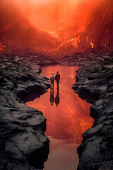 Adventurous Explorers on the Fiery Lava Lake - generative ai