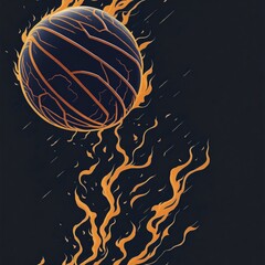 Basketball ball flying in flames realistic vector