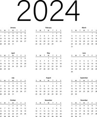 Monthly calendar for 2024 year. The week starts on Sunday