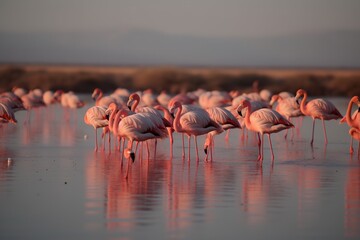 Pink Flamingos: Graceful Elegance of Nature's Pink Beauties, Pink Flamingos, Graceful Birds, Nature's Wonders, Tropical Wildlife, Vibrant Plumage,