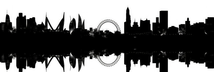 London city panorama, urban landscape with modern buildings. Business travel and travelling of landmarks. Illustration, web background. Skyscraper silhouette. United Kingdom - Generative AI