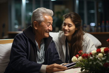 couple holding a bouquet of flowers
