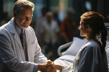 doctor talking with a patient in hospital room