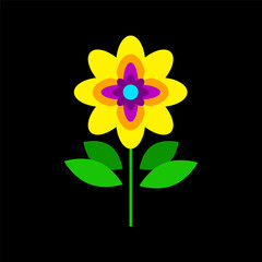 Bright yellow flower mexican embroidery on a black background