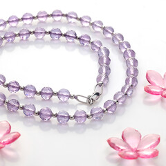 Elegant jewelry set. Jewellery set with gemstones. Jewelry accessories collage. Product still life concept. Ring, necklace and earrings.