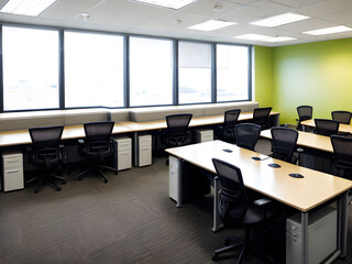 Bright indoor interior work office display. Workplace 3d. Study room 3d. Blank room