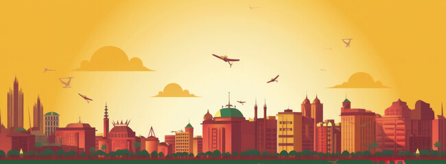 Bangladesh Famous Landmarks Skyline Silhouette Style, Colorful, Cityscape, Travel and Tourist Attraction - Generative AI