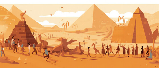 Egypt Famous Landmarks Skyline Silhouette Style, Colorful, Cityscape, Travel and Tourist Attraction - Generative AI