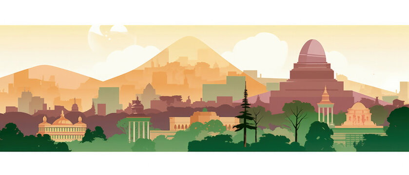 Ethiopia Famous Landmarks Skyline Silhouette Style, Colorful, Cityscape, Travel and Tourist Attraction - Generative AI © jovannig