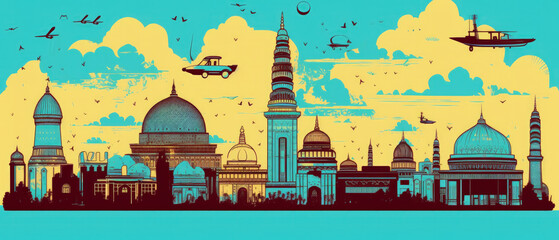 Iraq Famous Landmarks Skyline Silhouette Style, Colorful, Cityscape, Travel and Tourist Attraction - Generative AI