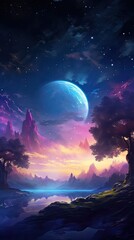 Moon over Mystical Celestial Landscape scene