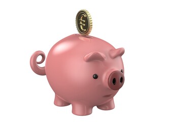 Pink piggy bank with euro coin isolated on a white background. 3d rendering illustration
