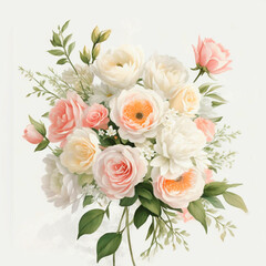 vintage style, watercolor, large beautiful bouquet of flowers, inflorescence of beautiful roses