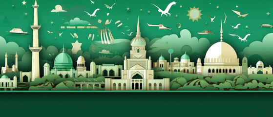 Pakistan Famous Landmarks Skyline Silhouette Style, Colorful, Cityscape, Travel and Tourist Attraction - Generative AI