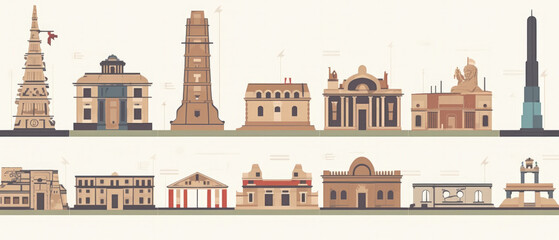 Peru Famous Landmarks Skyline Silhouette Style, Colorful, Cityscape, Travel and Tourist Attraction - Generative AI